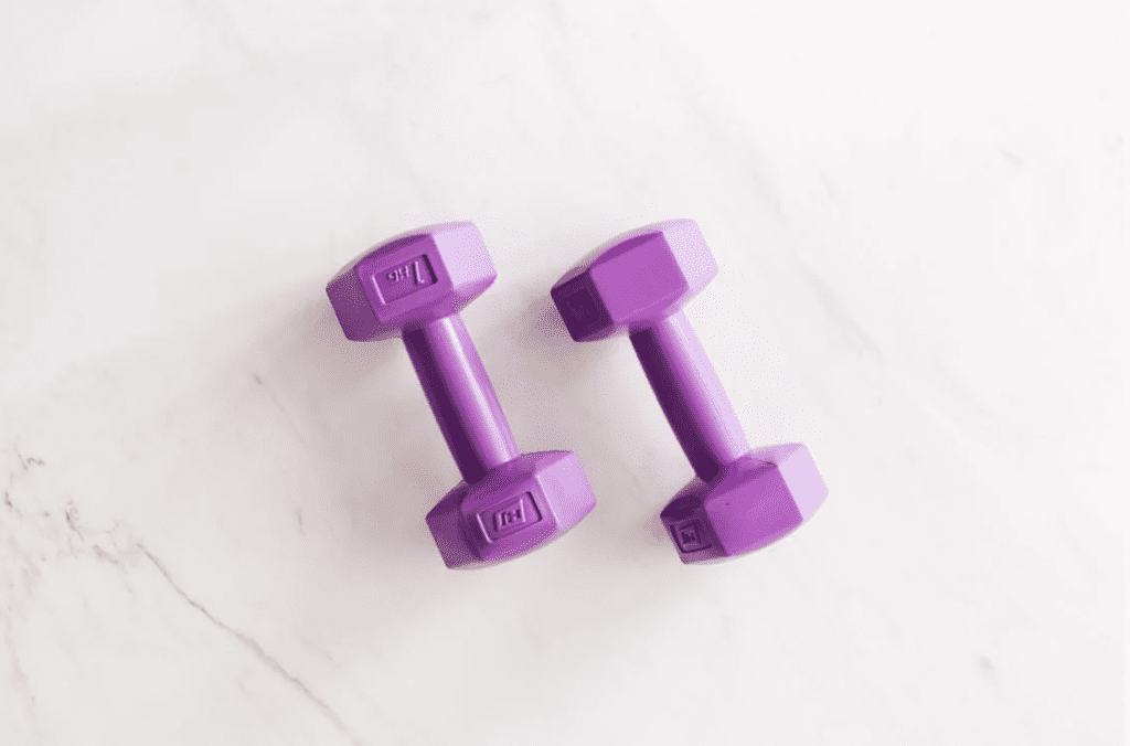 A women's dumbbells on the gym floor.