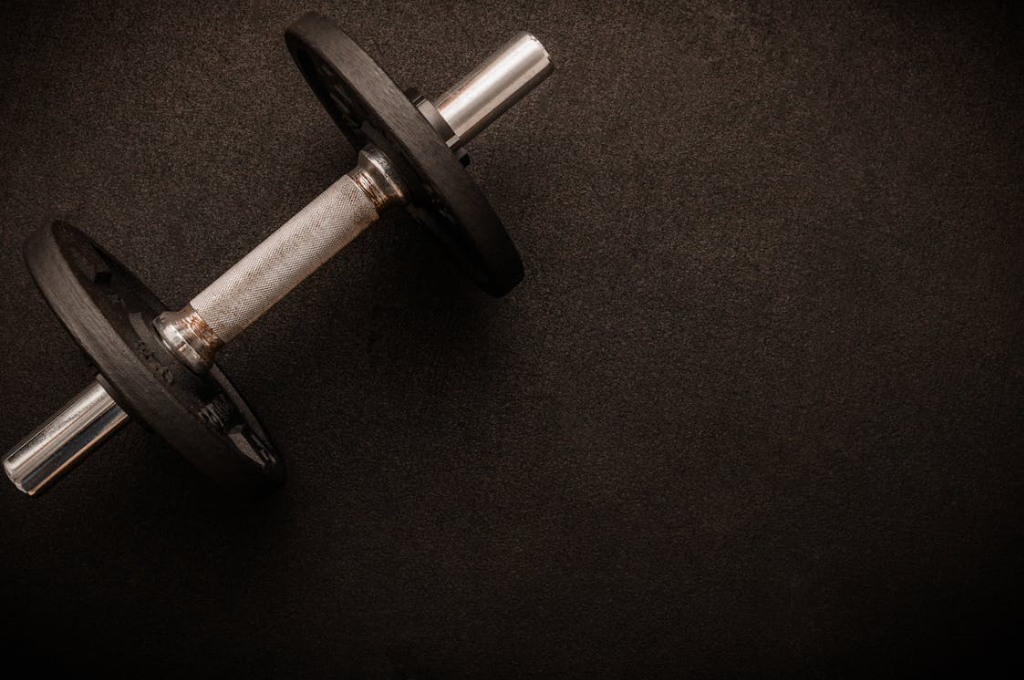 Dumbbell on the gym floor.