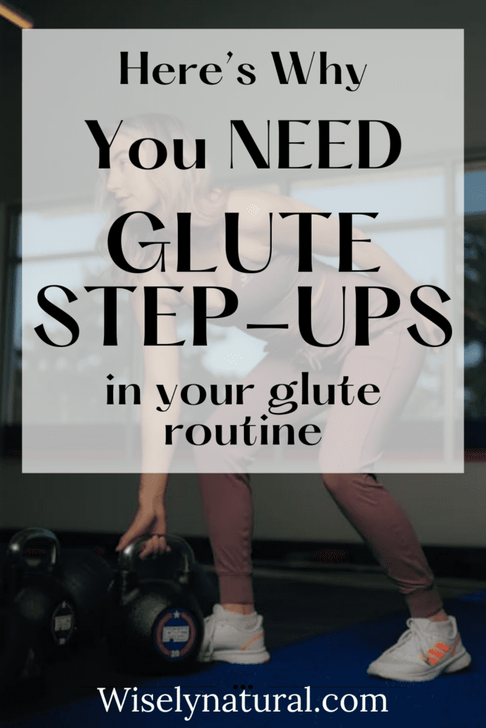 Woman lifting a kettlebell for glute step-ups.